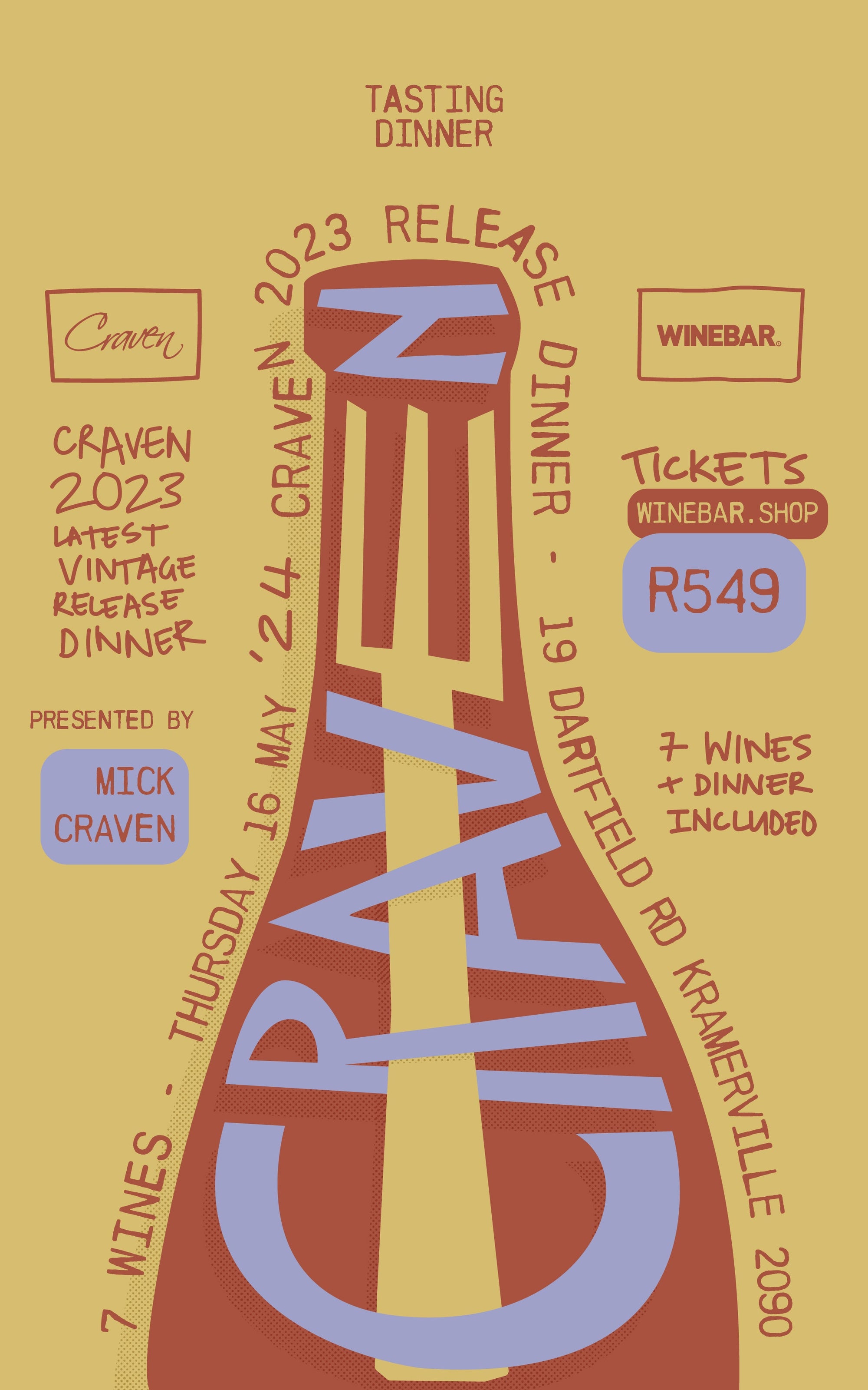 Craven '23 Vintage Release Tasting & Dinner – Thurs 16 May